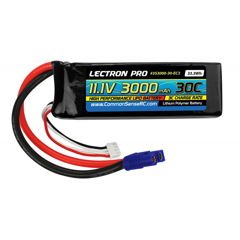 Lectron Pro 11.1V 3000mAh 30C Lipo Battery with EC3 Connector for E-Flite & Parkzone Planes