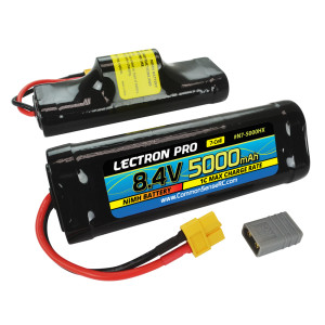 Lectron Pro NiMH 8.4V (7-cell) 5000mAh Hump Pack with XT60 Connector + CSRC adapter for XT60 batteries to popular RC vehicles
