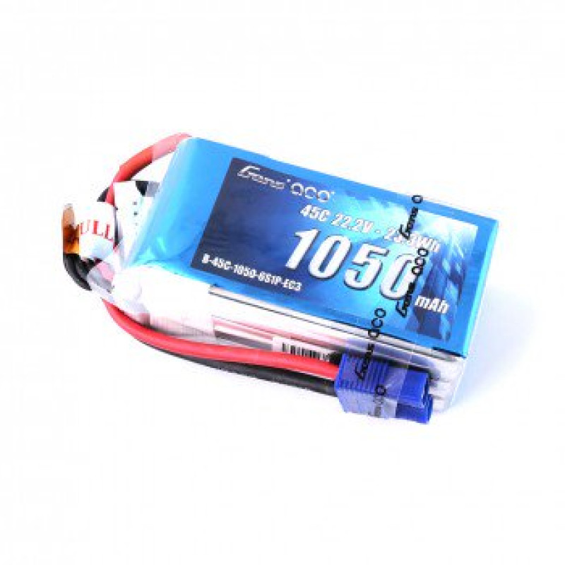 Gens Ace 1050mAh 22.2V 45C 6S1P Lipo Battery Pack with EC3 Plug