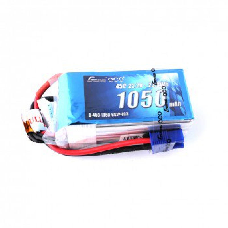 Gens Ace 1050mAh 22.2V 45C 6S1P Lipo Battery Pack with EC3 Plug
