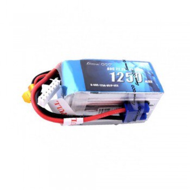 Gens Ace 1250mAh 22.2V 60C 6S1P Lipo Battery Pack with EC3 Plug
