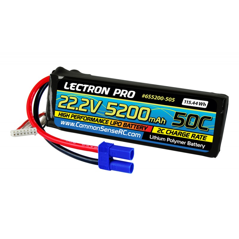 Lectron Pro 22.2V 5200mAh 50C Lipo Battery with EC5 Connector for Large Planes, Helis, Quads & 1/8 Trucks
