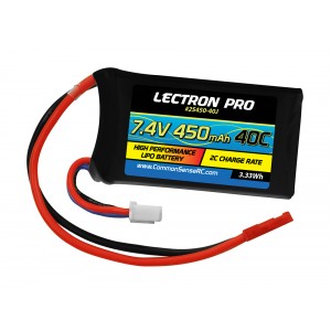 Lectron Pro 7.4V 450mAh 40C Lipo Battery with JST Connector