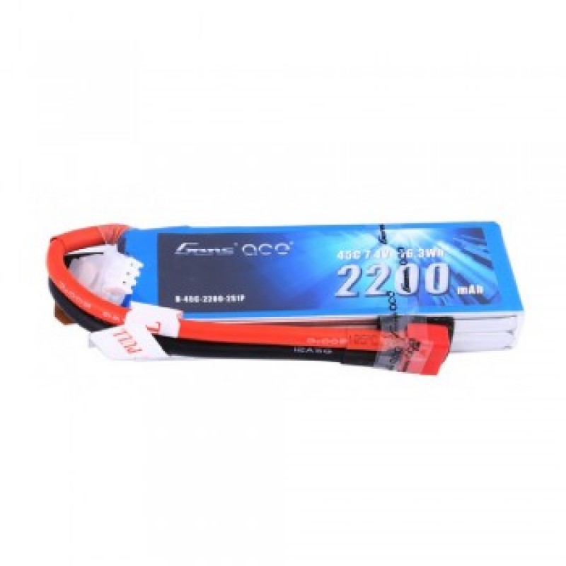 Gens ace 2200mAh 7.4V 45C 2S1P Lipo Battery Pack with Deans Plug