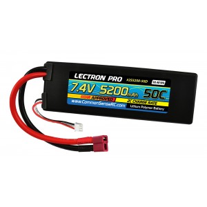 Lectron Pro 7.4V 5200mAh 50C Lipo Battery with Deans-Type Connector for 1/10th Scale Cars & Trucks